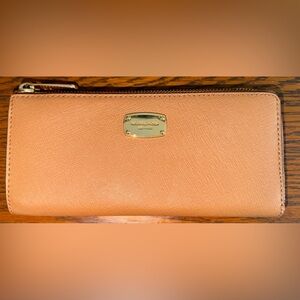 Michael Kors Brown Saffiano Leather Wallet with Gold Plate